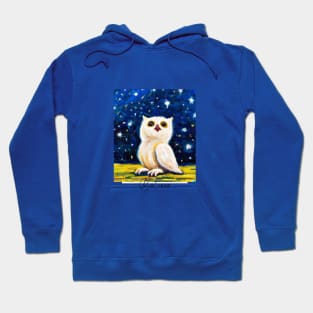 Starry Night Owl: Digital Art of a White Baby Owl and a Starry Sky Hoodie